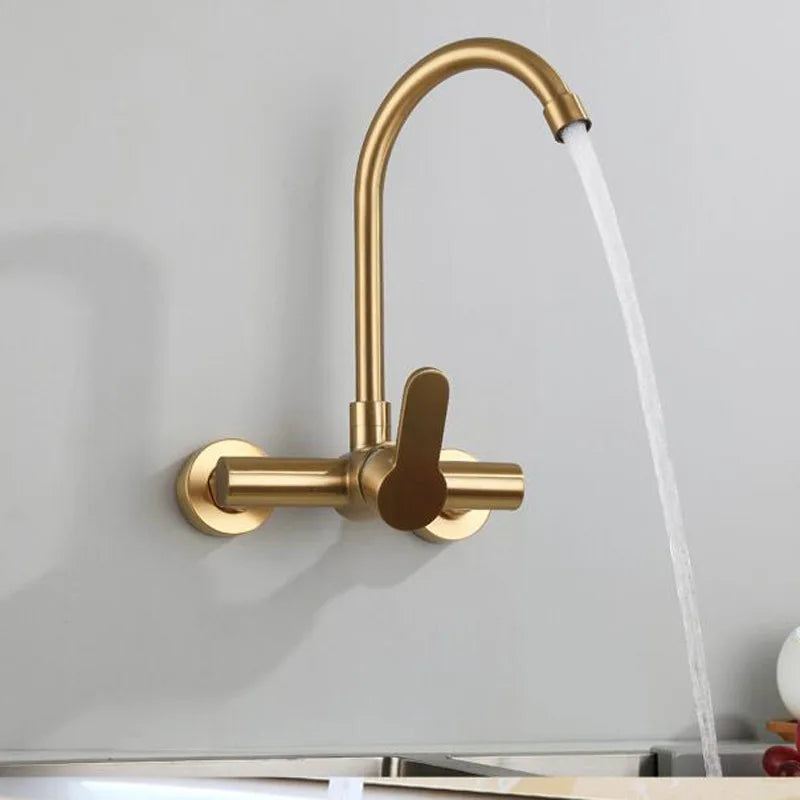 Kitchen Brushed Gold Wall Mounted Faucet Rotation Stainless Steel Lead Free Sink Water Mixer Tap Griferia Para Cocina