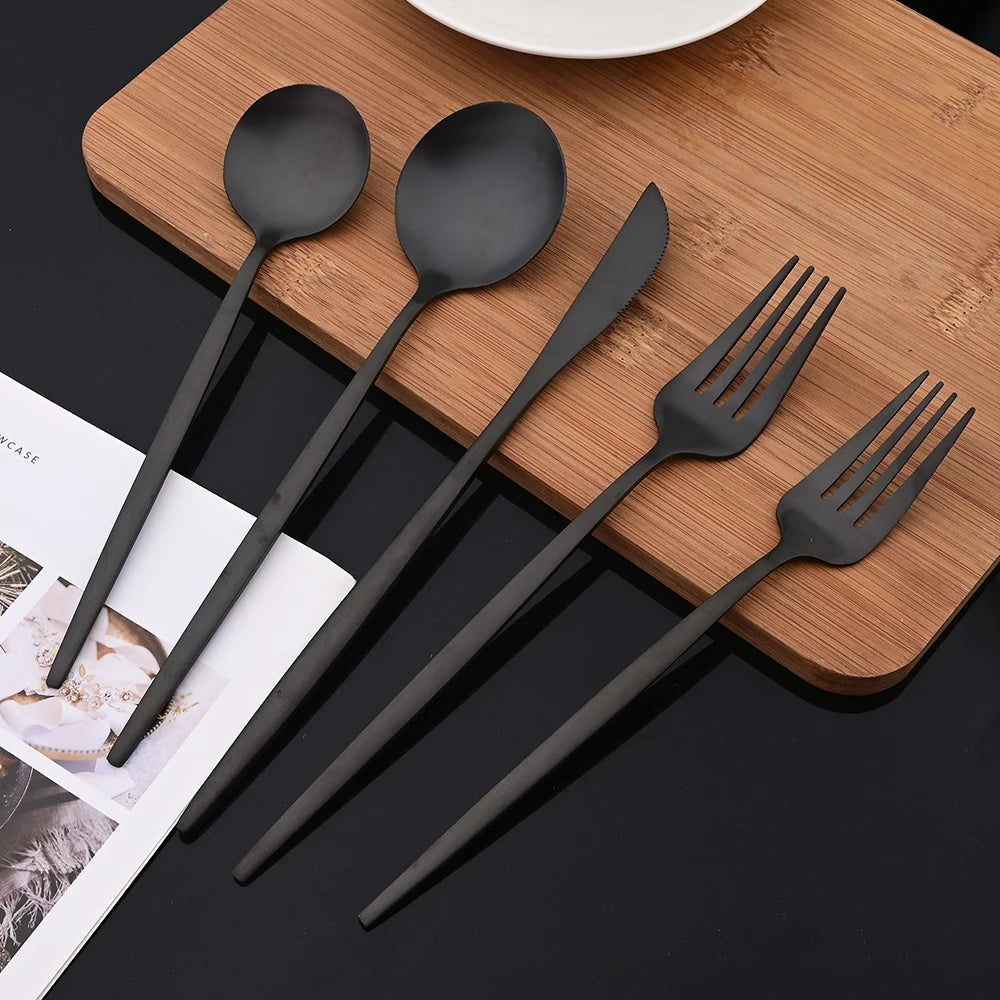 Green Gold 6Pcs Dinner Fork Tableware Dinnerware Stainless Steel Silverware Kitchen Party Flatware Matte Black Cutlery Set