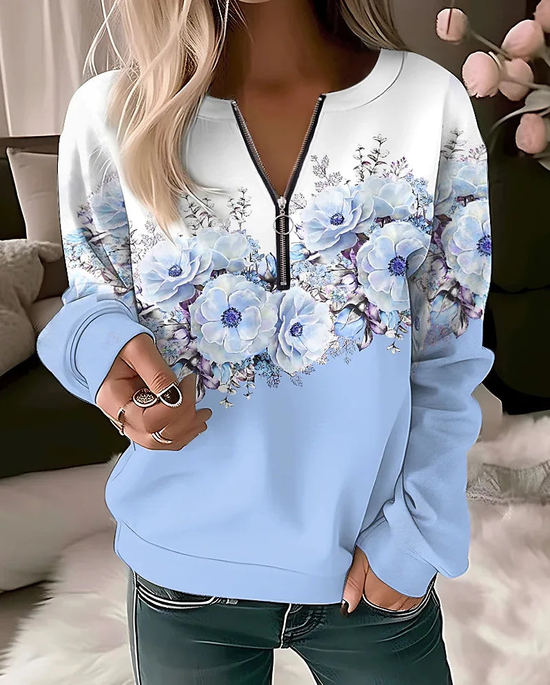 Women's Hoodies Women Fashion Floral Hoodies Flower Painting Sweatshirt Zip Up Hoodie Oversized Sudaderas Harajuku Coats Elegant