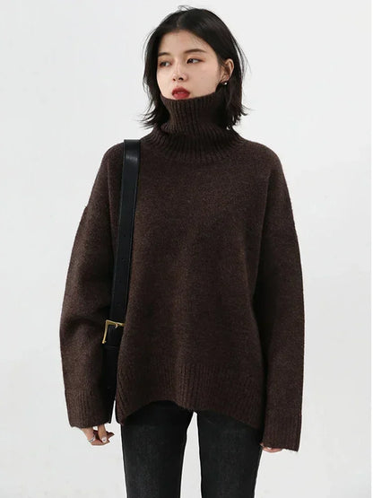 CHIC VEN Fashion Women's Loose Turtleneck Sweaters Warm Solid Pullover Knitwear Basic Female Jumpers Autumn Winter 2023