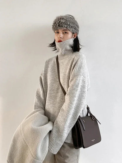 CHIC VEN Women's Sweater Autumn Winter New Turtleneck Knit Pullover Loose Clothes for Women Warm Solid Basic Female Tops 2023