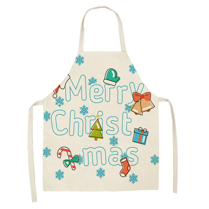 1Pcs Merry Christmas Apron for Woman Pinafore Cotton Linen Aprons 55x68cm Adult Bibs Kitchen Baking Cooking Accessories