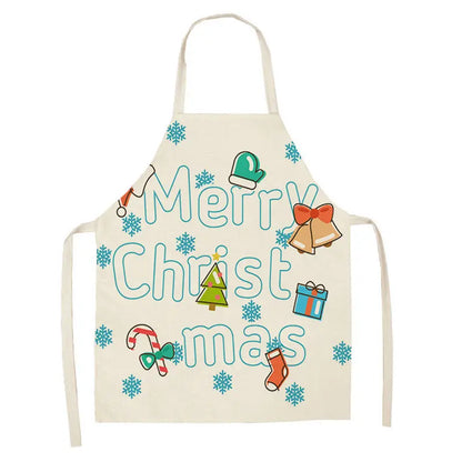 1Pcs Merry Christmas Apron for Woman Pinafore Cotton Linen Aprons 55x68cm Adult Bibs Kitchen Baking Cooking Accessories