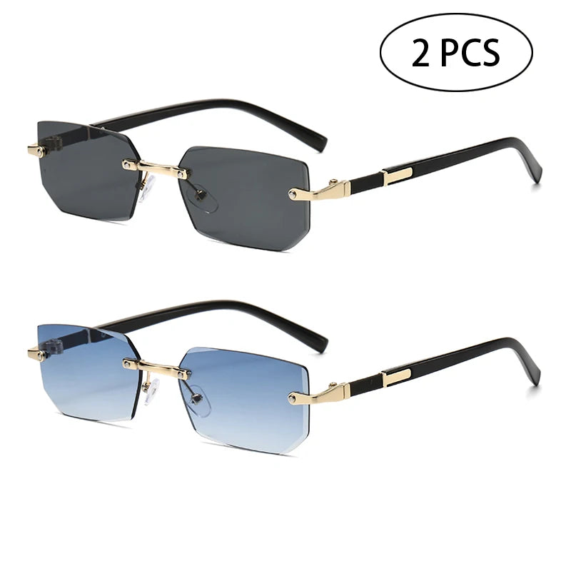 Trendy Rimless Sunglasses for Men Women Fashion Frameless Rectangle Sun Glasses Retro Shades Summer Traveling Eyewear UV400