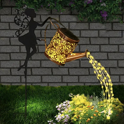 1 PC Solar Watering Can Lights, Outdoor Waterfall Garden String Fairy Lights, Solar Kettle Projection Light