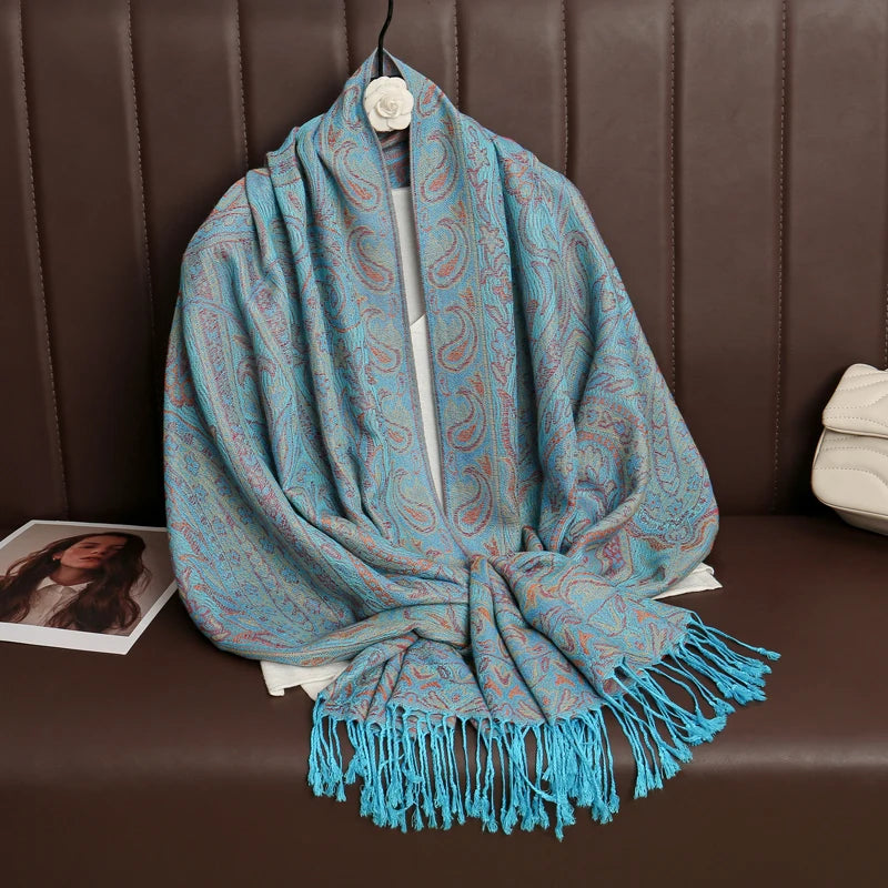 Tassel Blanket Design Thick Pashmina New Winter Warm Shawl Wrap Cashmere Scarf Women Neckerchief Poncho Stoles 2024