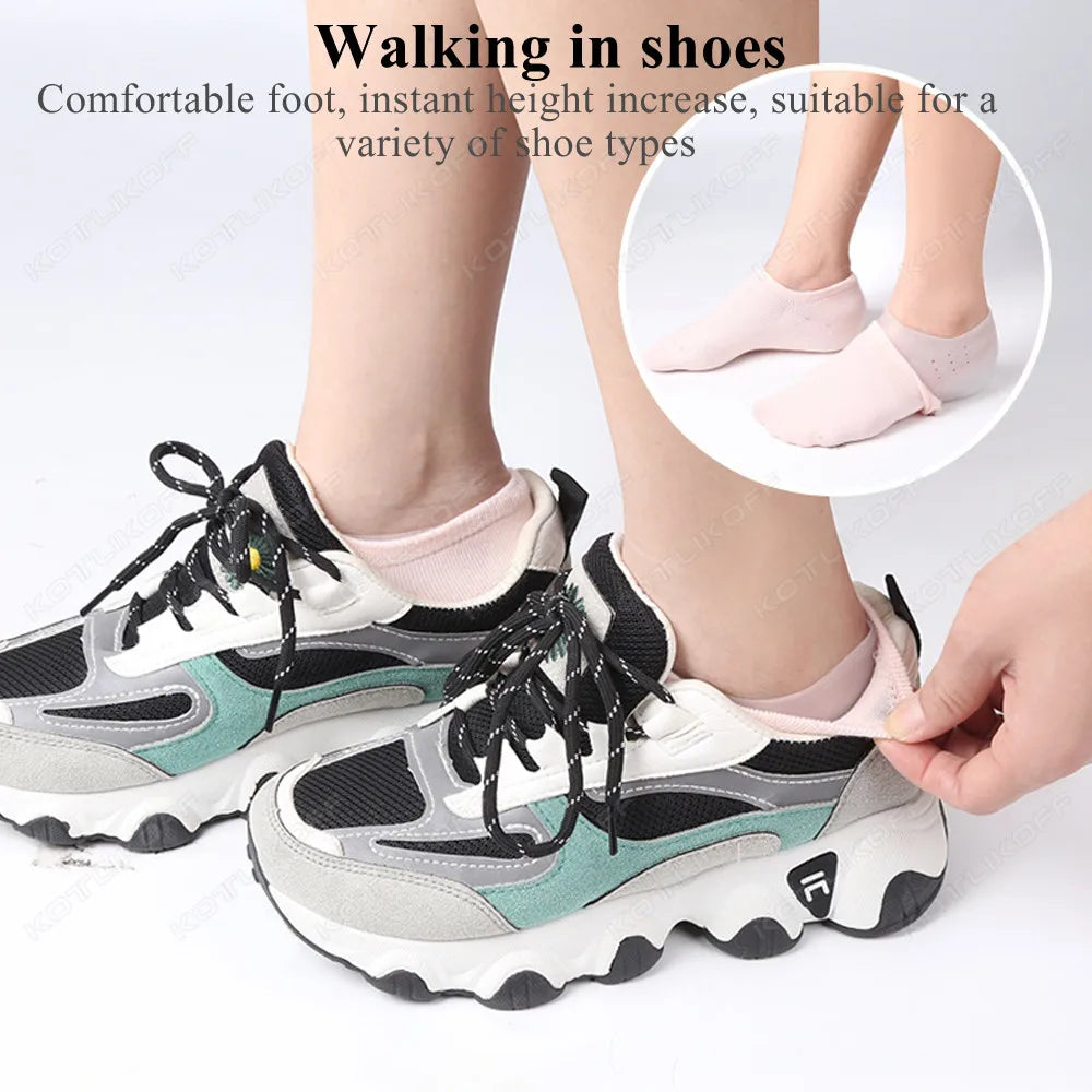 Invisible Height Increase Silicone Socks Silicone Elastic Heel Pad Foot Protection Damping Heel Cushion Hidden Insole Unisex