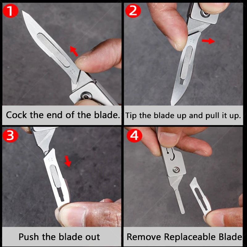 Stainless Steel Folding Knife Keychain Pocket Knife Surgical Mini Knife Replaceable Blades Sharp Multifunctional Knife Tool