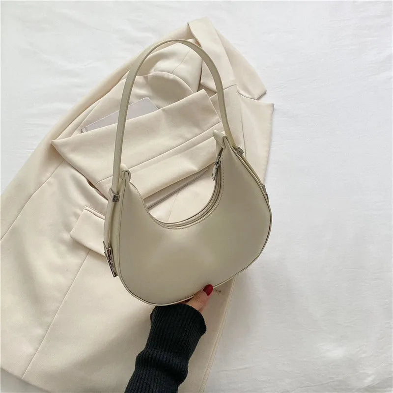 Underarm Bag New Tide Solid Color Casual Texture Fashion One Shoulder French Niche Crescent Shape