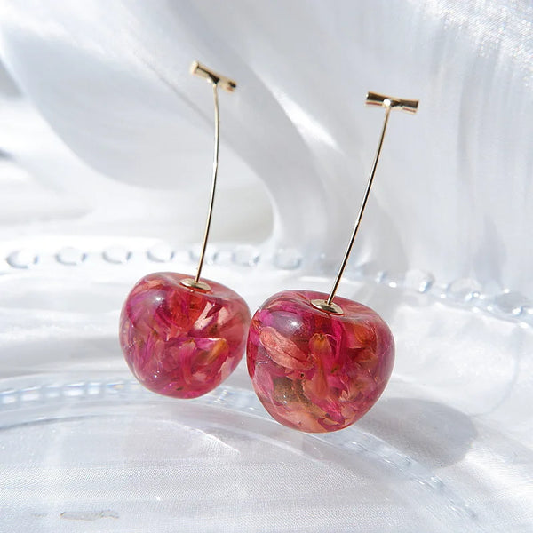 Small Fresh Sweet Lovely Cherry Earrings for Women Trendy Pendant Fruit Earrings Red Cherry with Leaf Charm Jewelry Girls Gift