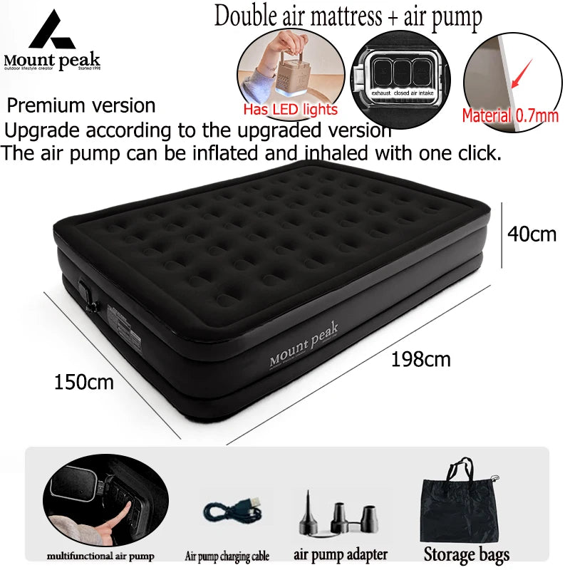 Interior Air Mattress Glamping Mats PVC Inflatable Sleeping Mattress Luxury 2 Person Camping Bed Mat Built-in Pump Thicken Mat