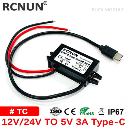 High Quality 12V 24V to 5V 3A 15W DC DC Converter Buck Module Power Supply Regulator for Car Charger Type-C Micro USB Output