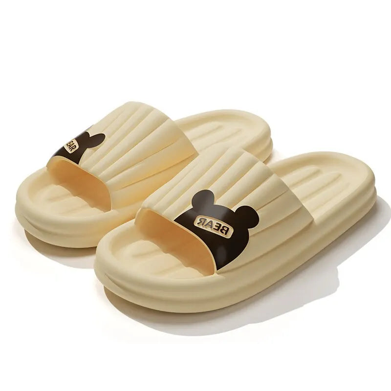 Feslishoet Cartoon Bear Summer Slippers Non Slip Bathroom Floor Flat Ladies Shoes Thick Bottom Slides Indoor and Outdoor