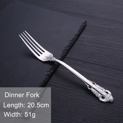 1Pcs Luxury Gold Cutlery Set Vintage Western Stainless Steel Tableware Kitchen Utensils Dinner Set Sliver Knife Fork Spoon