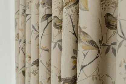 Custom Cotton and For Linen Curtains for Living Room Bedroom Printing Curtains Fabric Bird Branches Retro New Chinese Modern