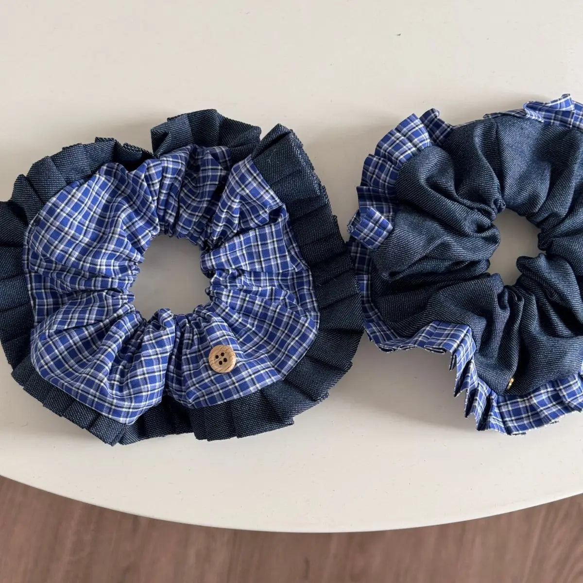 Korean New Design Blue Plaid High-Grade Retro Preppy Style Elastic Scrunchie Small Bun Head Rope Hair Accessories