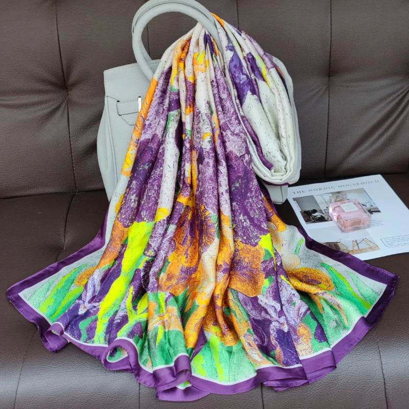 180*90cm Luxury Brand Women Summer Silk Scarves Shawls Lady Wraps Soft Female Geometry Beach Stole Bandanna Foulard Muffler