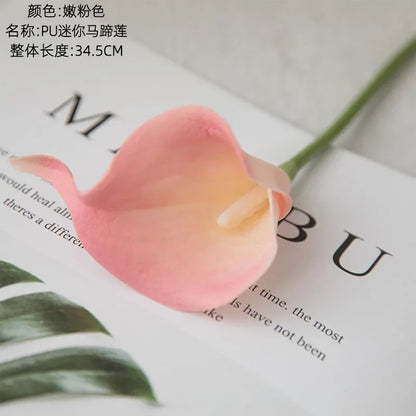 10pcs PU Mini Calla Lily Artificial Flower Fake Wedding Hand Bouquet Home Decoration Flores Artificiales Para Decoracion Hogar