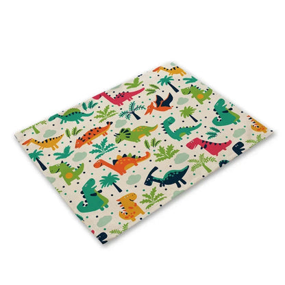 Cute Cartoon Dinosaur Place Mats mats For Children Kids Fabric Coaster Table Decoration Mat Kitchen Dining   Pads