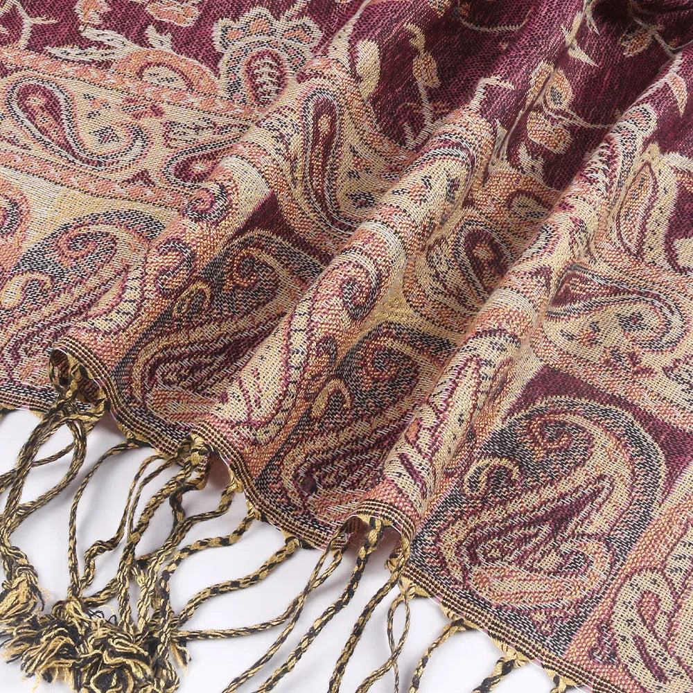 Fashion Ladies Paisley Kashmiri Imitated Pashmina Tassel Scarf Hijab Knitted Jacquard Bauhinia Vintage Scarf 180*70cm