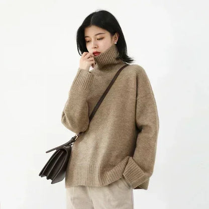 CHIC VEN Fashion Women's Loose Turtleneck Sweaters Warm Solid Pullover Knitwear Basic Female Jumpers Autumn Winter 2023