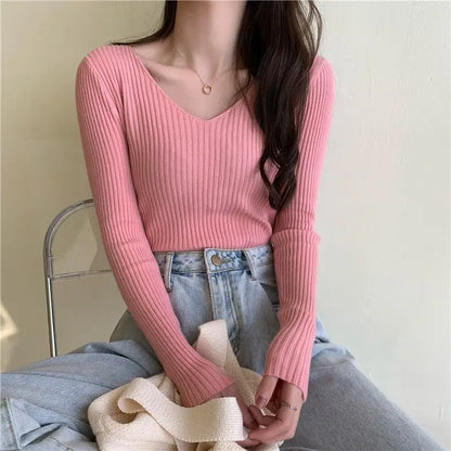 2025 Autumn Winter Women Sweaters Casual Long Sleeve Knitted Pullover Sweater Femme Basic Solid Jersey Tops Fashion Clothes