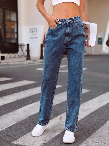 Spliced Ankle Length Straight Pants Women Jeans Loose Fit Denim High Waist Zipper Fly Jean Pockets Streetwear 2025 Vintage