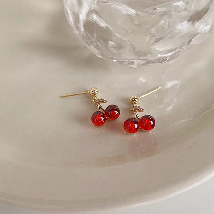 New Cute Simulation Red Cherry Earrings for Women Girl Sweet Resin Hot Sale Earring Student Fruit Fashion Jewelry Gift Серьги