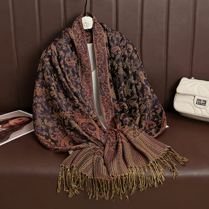 Tassel Blanket Design Thick Pashmina New Winter Warm Shawl Wrap Cashmere Scarf Women Neckerchief Poncho Stoles 2024