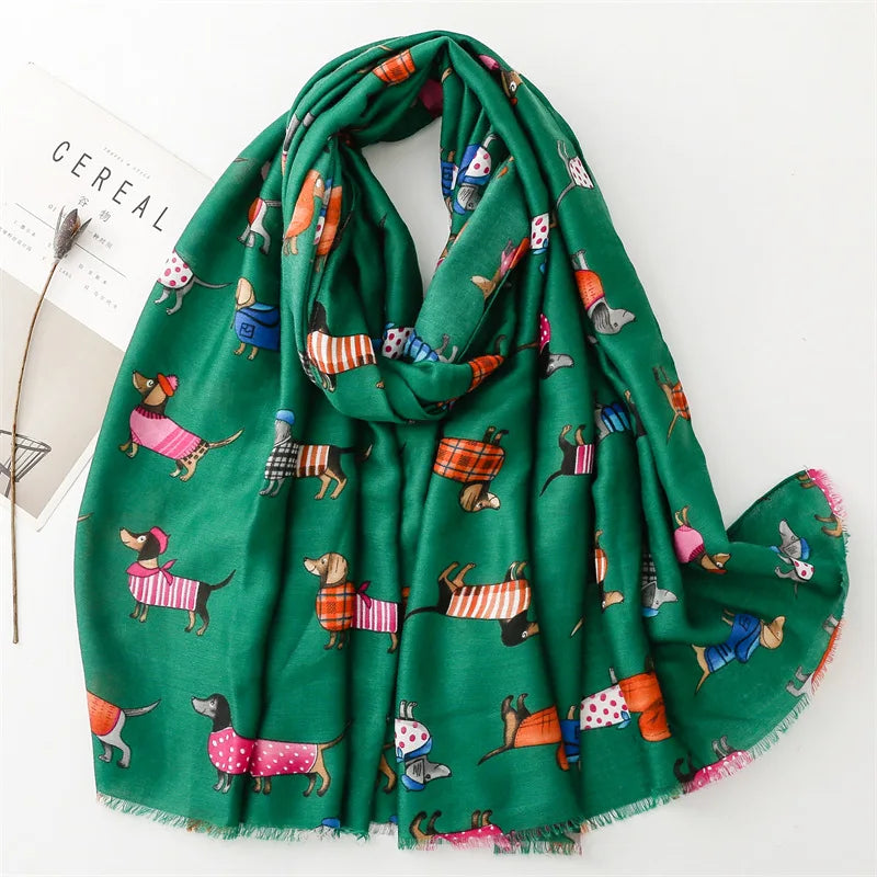 Women Lovely Cute Animal Dachsund Dog Pattern Viscose Shawls And Wraps Snood Pashmina Stole Bufandas Muslim Hijab Sjaal 180*85Cm