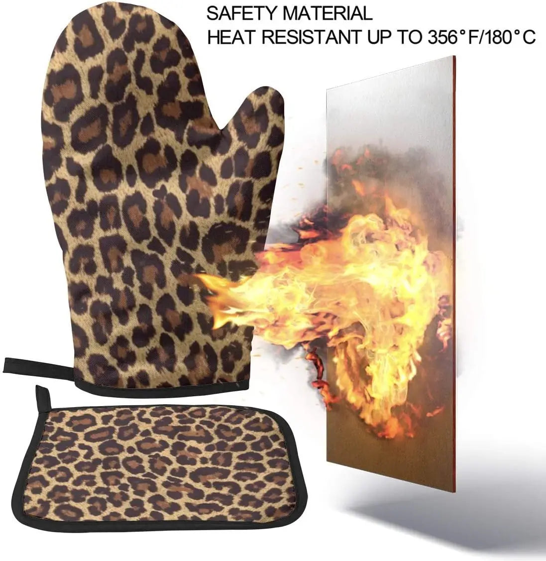 Cool Cheetah Leopard Oven Mitts and Pot Holders Heat Resistant Oven Gloves Safe Cooking Baking Grilling