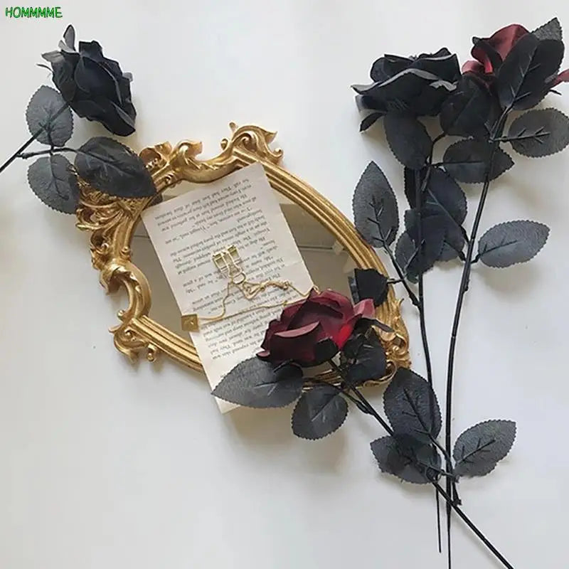 1Pcs Gothic Black Artificial Silk Rose Bouquet Halloween Branch Home Simulation Rose Fake Flower DIY Wedding Party Decor