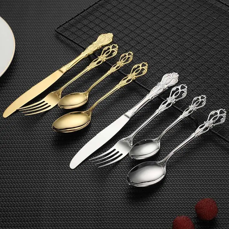 24pcs Cutlery Set Gold Dinnerware Stainless Steel Royal Spoon Forks Knives Kitchen Western Dinner Silverware Tableware Gift