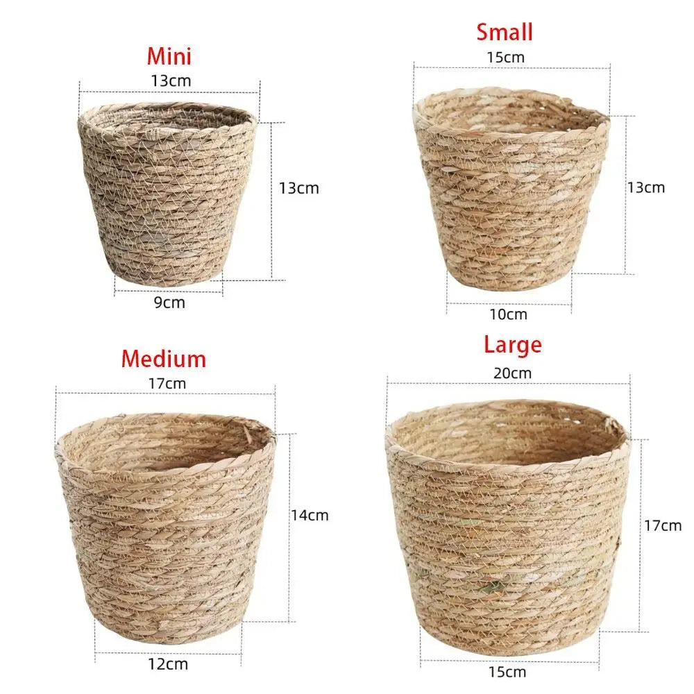 1Pc Grass Woven Flowerpot Mini/S/M/L Rattan Straw Flower Pot Basket Durable Planter Basket New Woven Plant Flower Basket