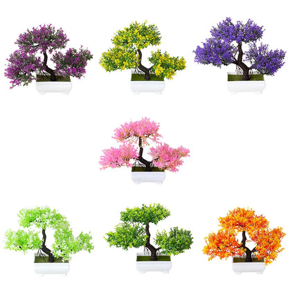 Artificial Plastic Plants Bonsai Small Tree Pot Potted Flower Garden Fake Plant Arrangement Ornaments Room Home Table Decoration