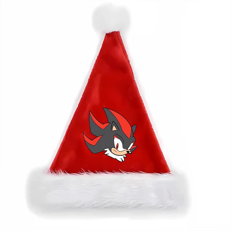 Sonics Anime Santa Hats Non-woven Fabric Red Xmas Cap Kids Adults Unisex Christmas Dress-up Party Decor Cosplay Child Party Gift