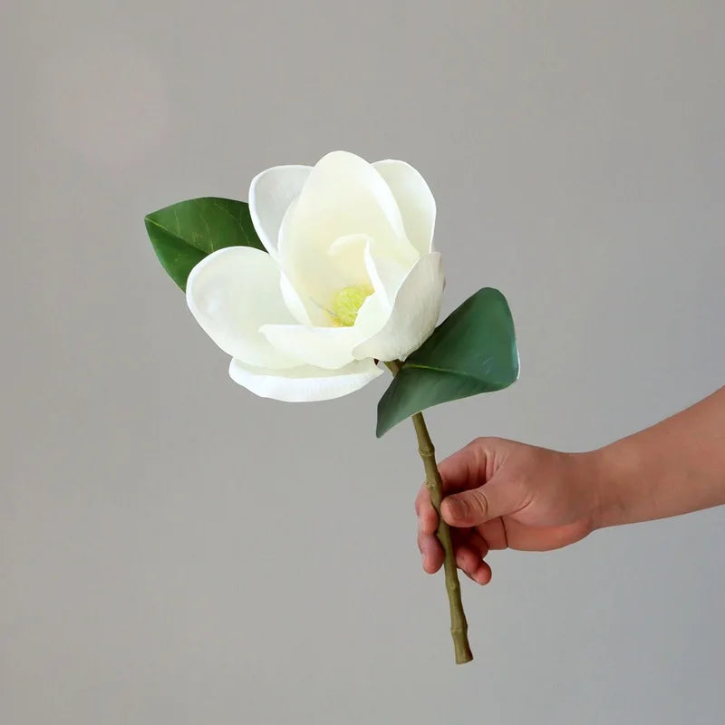 14in Luxury Artificial Magnolia Flower Real Touch White Magnolia Leaves Faux Flower For Wedding Home Decor Artificiales Flores