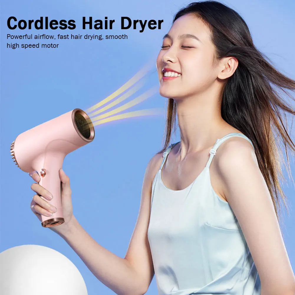 Portable Handy Hairdryer 2600mah Cordless Lonic Hair Dryer 40/500W USB Rechargeable Powerful 2 Gears for Travel Home Dormitory