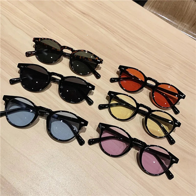 2024 Sunglasses Men Women Brand Designer Blue Retro Round Sun Glasses Vintage Male Female Goggles UV400 Oculos Gafas De Sol