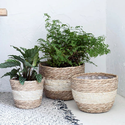 Seagrass Planter Basket Flower Pots Cover Storage Basket Plant Containers Hand Woven Basket Planter For Modern Home Decor