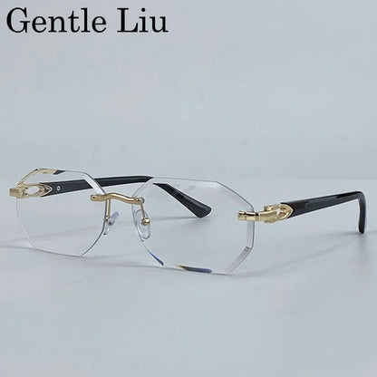 Small Frame Hexagon Rimless Sunglasses Men 2025 Luxury Brand Rectangle Sun Glasses Male Retro Cutting Lens Vintage Eyewear UV400