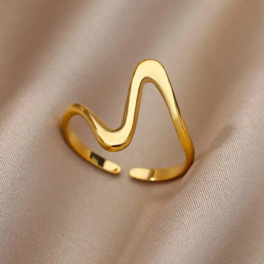 Vintage Geometric Wave Rings For Women Stainless Steel Gold Color Adjustable Rock Ring Aesthetic Wedding Jewelry Gift bijoux