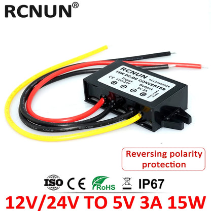 High Quality 12V 24V to 5V 3A 15W DC DC Converter Buck Module Power Supply Regulator for Car Charger Type-C Micro USB Output