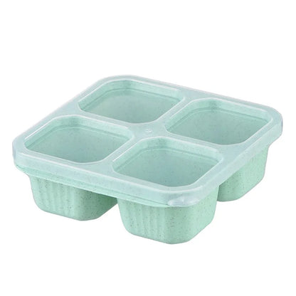 Square Divider Bento Box Reusable 4-compartment Food Container Snack Nuts With Lid Wheat Straw Lunch Box Kitchen Supplies