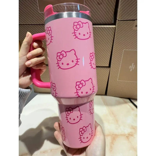 Kawaii Hello Kitty 40oz Stainless Steel Vacuum Cup Anime with Handle Straw Cup Coffee Cup with Packaging Box Quick Delivery