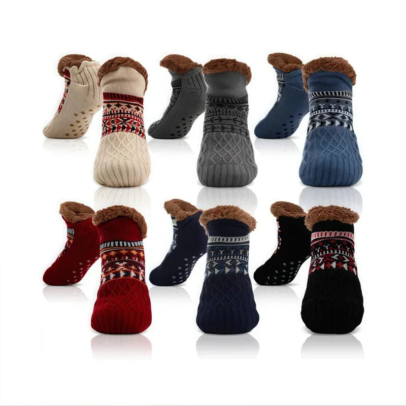 Warm Slipper Socks Women Winter Floor Socks Super Soft Lined with Grippers Socks Non-slip Knitted Adult Plus Fleece Carpet Sox