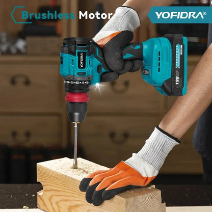 YOFIDRA 2 in1 Brushless Electric Screwdriver Hammer Cordless Drill Impact Multifunctional Power Tool  For Makita 18V Battery