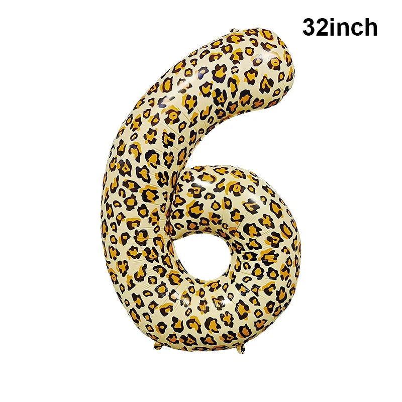 32Inch Leopard Cheetah Big Helium Foil Balloons Leopard Number 0-9 Balloons Kids Jungle Safari Animal Birthday Party Decorations