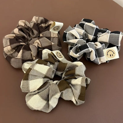 korea fashion plaid scrunchies for women elastic hair rubber bands elegance hair tie big hair rope  hairbands hair accessories