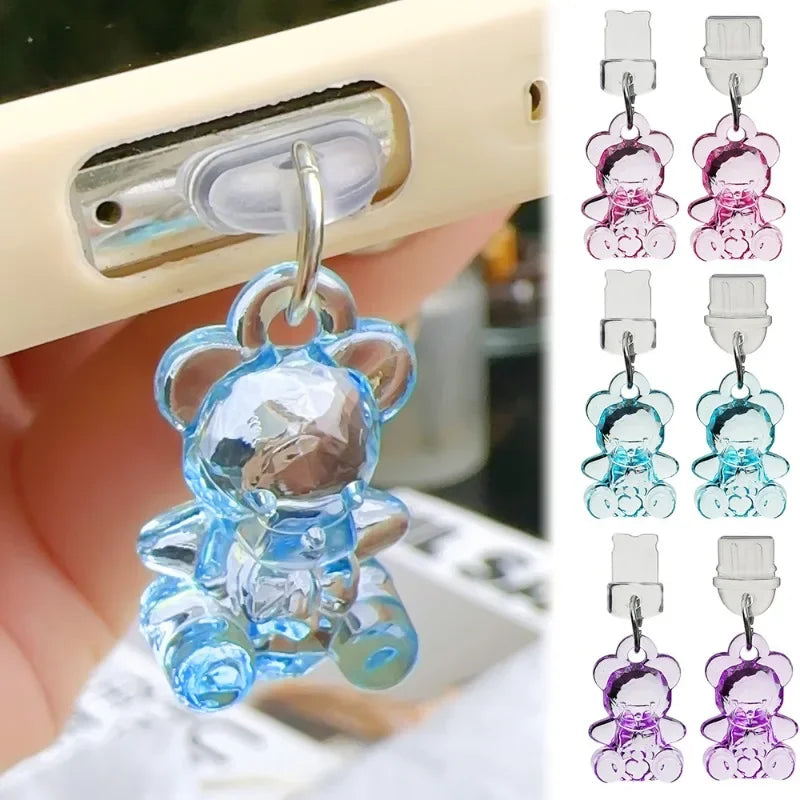 Cute Cartoon Bear Phone Dustplugs Type C/IOS Silicone Dust Plug Mobile Phone Charging Port Stopper Cap for Iphone Xiaomi Samsung